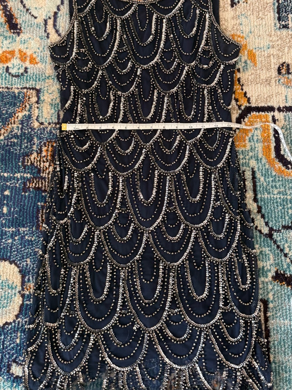 Pisarro Nights Navy Beaded Fringe Mini Dress